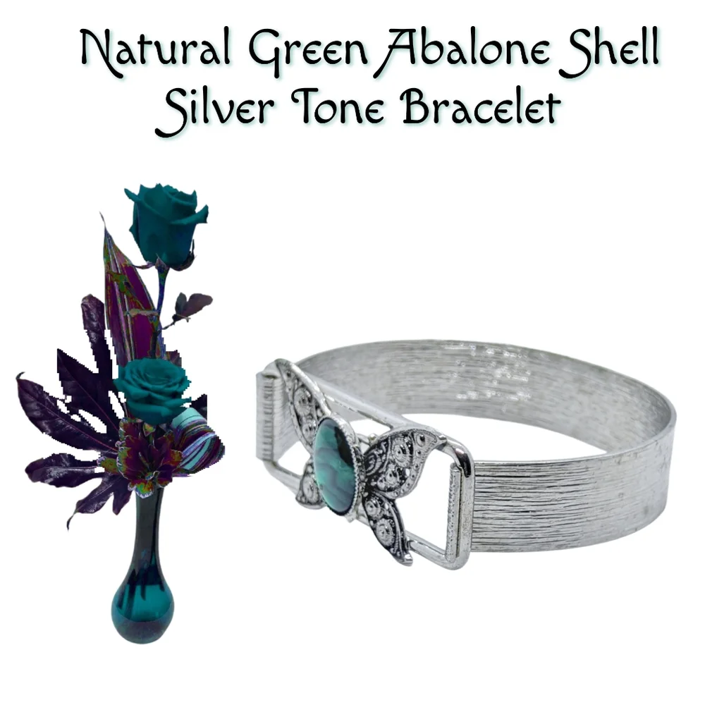 Natural Green Abalone Shell Silver Tone Bracelet